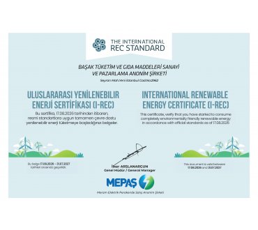 Başak Gıda, I-REC Yenilenebilir Enerji Sertifikasını Aldı
